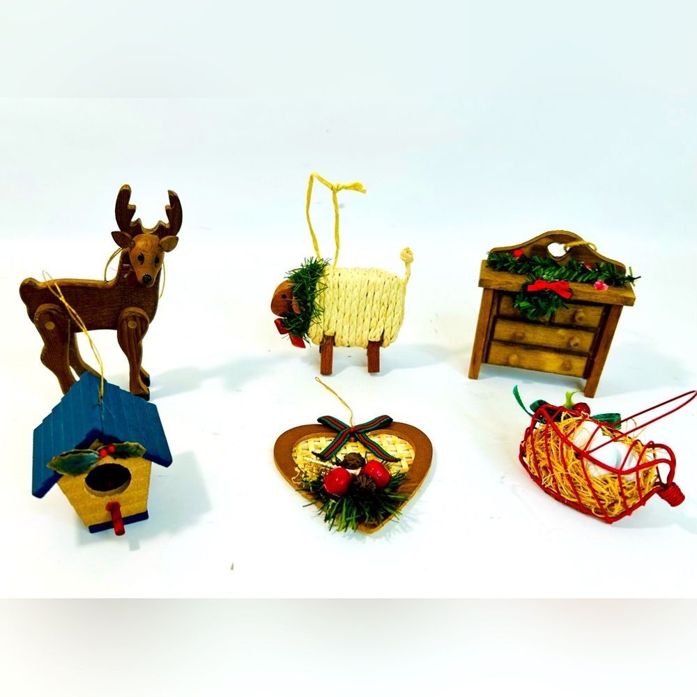 Vintage 80’s/90’s Rustic Country Ornament Lot Set of 6